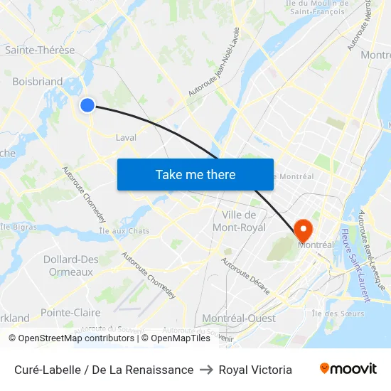 Curé-Labelle / De La Renaissance to Royal Victoria map