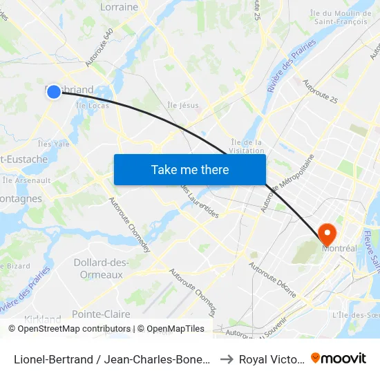 Lionel-Bertrand / Jean-Charles-Bonenfant to Royal Victoria map