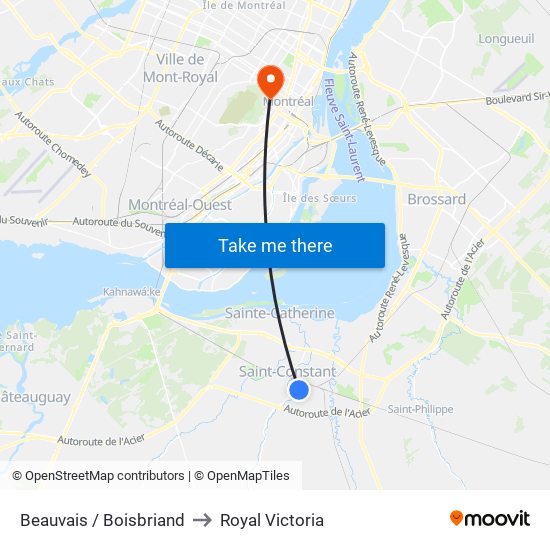 Beauvais / Boisbriand to Royal Victoria map