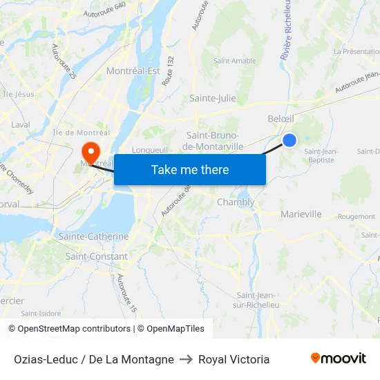 Ozias-Leduc / De La Montagne to Royal Victoria map
