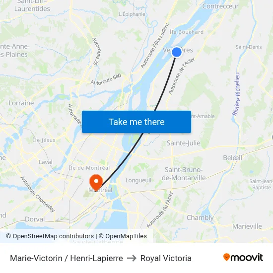Marie-Victorin / Henri-Lapierre to Royal Victoria map