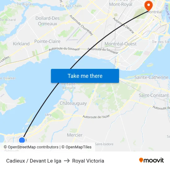 Cadieux / Devant Le Iga to Royal Victoria map