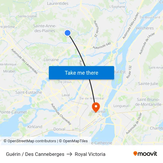 Guérin / Des Canneberges to Royal Victoria map