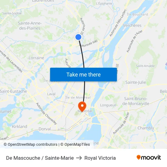 De Mascouche / Sainte-Marie to Royal Victoria map