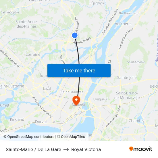 Sainte-Marie / De La Gare to Royal Victoria map