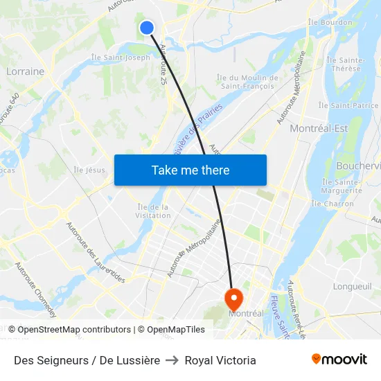 Des Seigneurs / De Lussière to Royal Victoria map