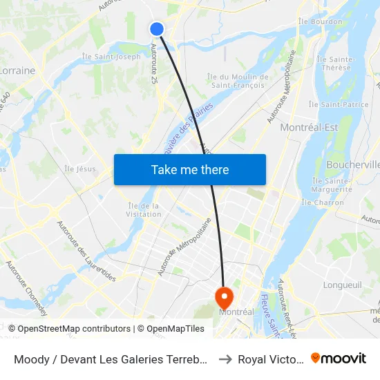 Moody / Devant Les Galeries Terrebonne to Royal Victoria map
