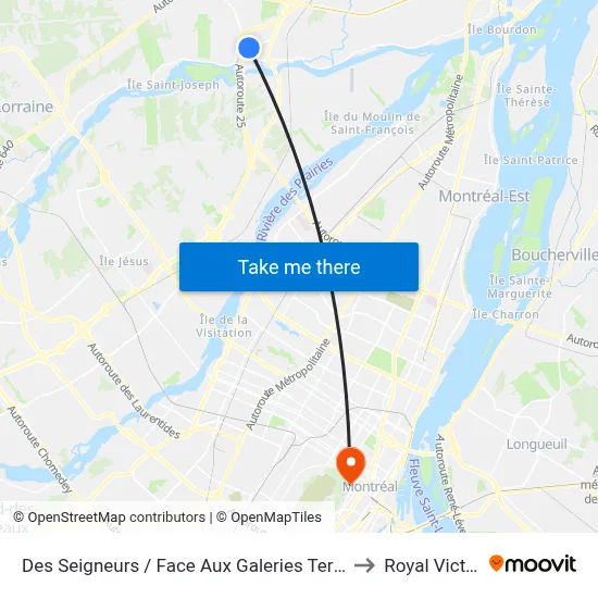 Des Seigneurs / Face Aux Galeries Terrebonne to Royal Victoria map