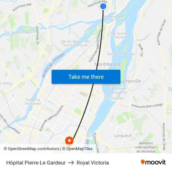 Hôpital Pierre-Le Gardeur to Royal Victoria map