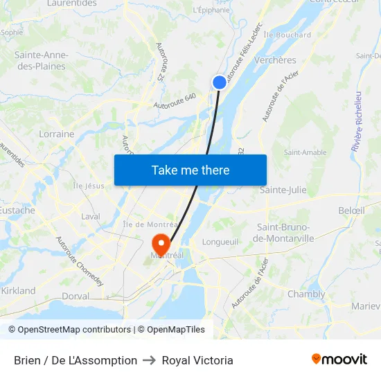 Brien / De L'Assomption to Royal Victoria map