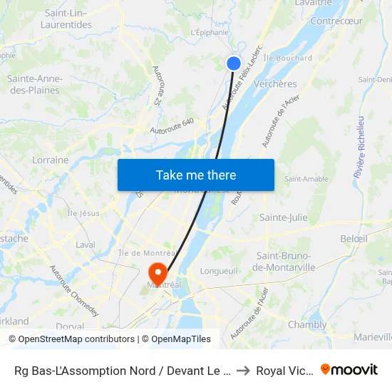 Rg Bas-L'Assomption Nord / Devant Le Civique 905 to Royal Victoria map