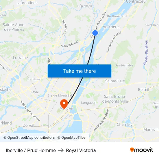 Iberville / Prud'Homme to Royal Victoria map