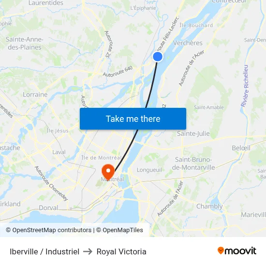 Iberville / Industriel to Royal Victoria map