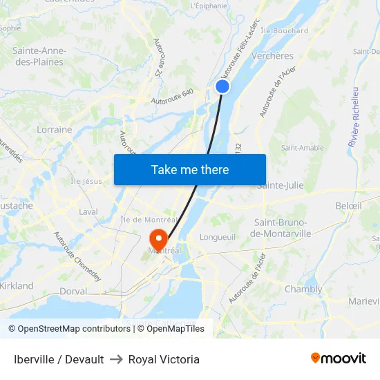 Iberville / Devault to Royal Victoria map