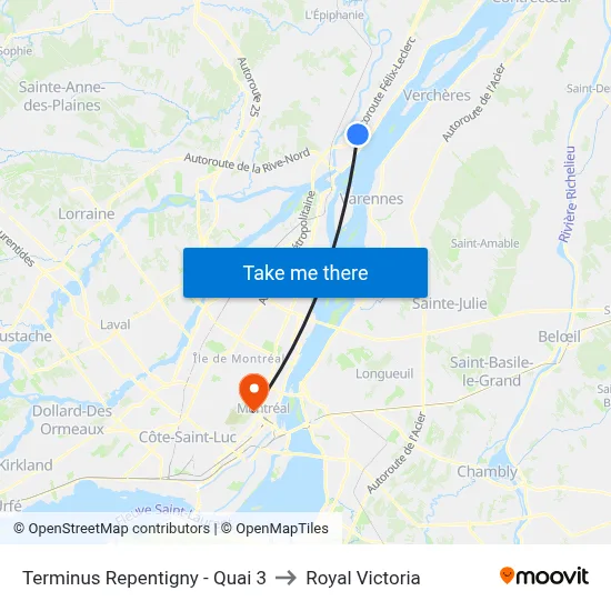 Terminus Repentigny - Quai 3 to Royal Victoria map