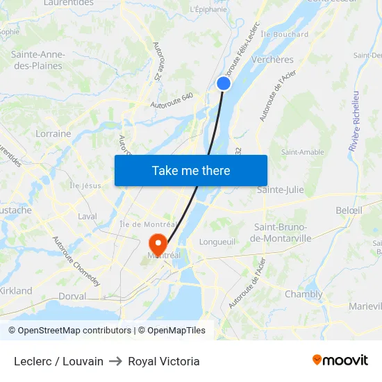 Leclerc / Louvain to Royal Victoria map