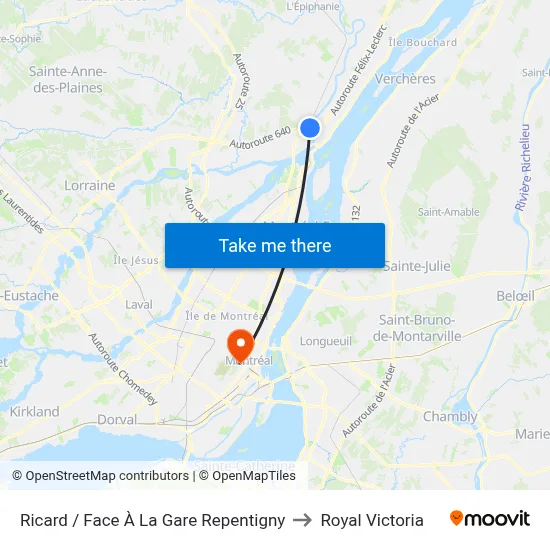 Ricard / Face À La Gare Repentigny to Royal Victoria map