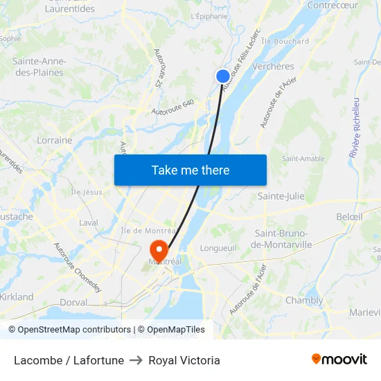 Lacombe / Lafortune to Royal Victoria map