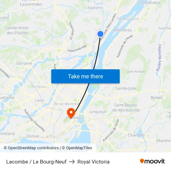 Lacombe / Le Bourg-Neuf to Royal Victoria map