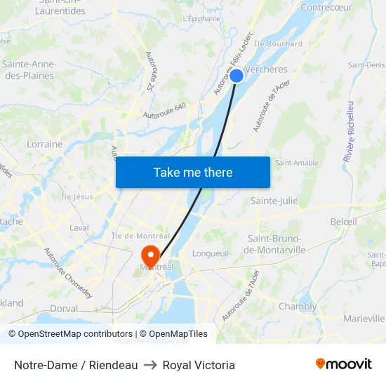 Notre-Dame / Riendeau to Royal Victoria map