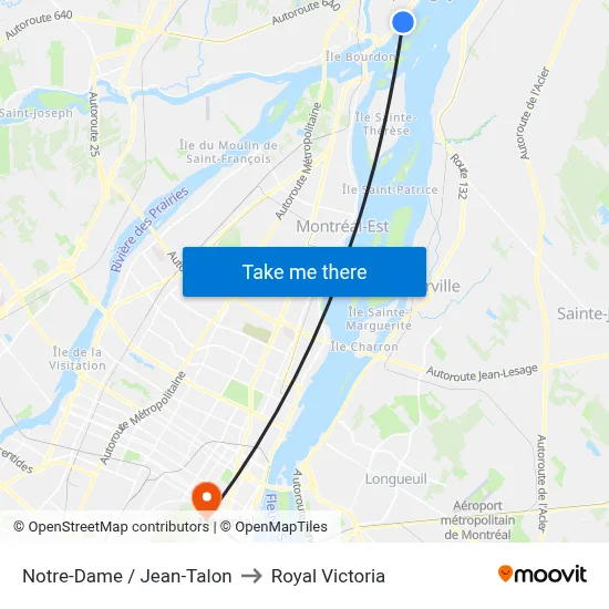 Notre-Dame / Jean-Talon to Royal Victoria map
