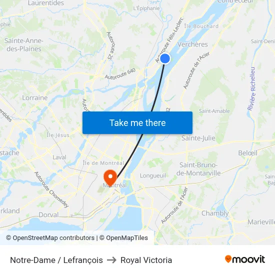 Notre-Dame / Lefrançois to Royal Victoria map