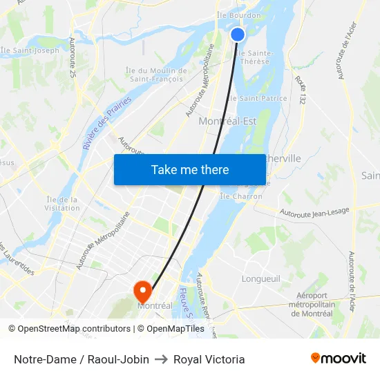 Notre-Dame / Raoul-Jobin to Royal Victoria map