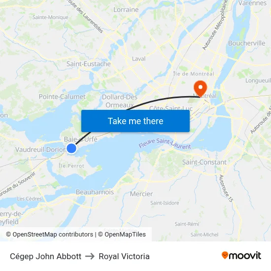Cégep John Abbott to Royal Victoria map