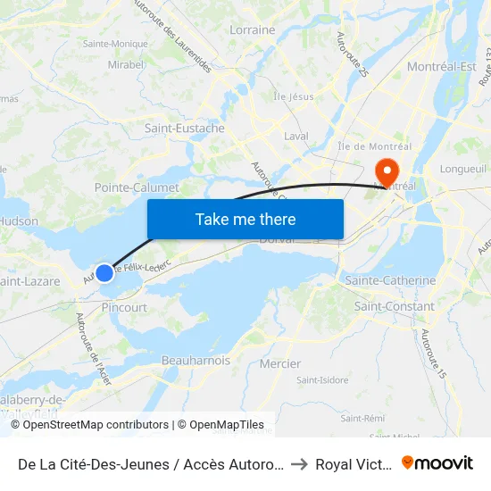 De La Cité-Des-Jeunes / Accès Autoroute 40-E to Royal Victoria map