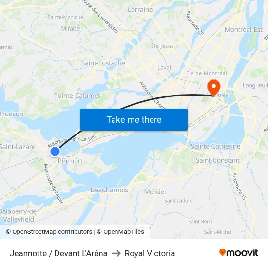 Jeannotte / Devant L'Aréna to Royal Victoria map