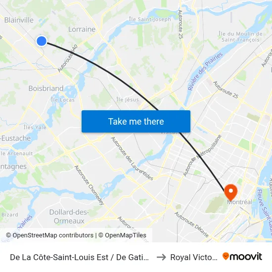 De La Côte-Saint-Louis Est / De Gatineau to Royal Victoria map