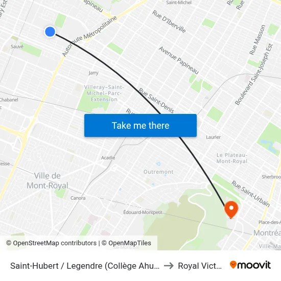 Saint-Hubert / Legendre (Collège Ahuntsic) to Royal Victoria map