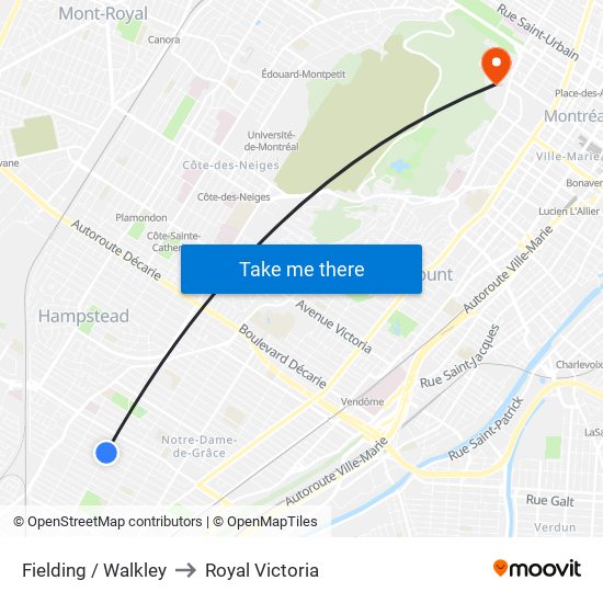 Fielding / Walkley to Royal Victoria map