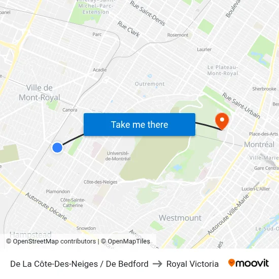 De La Côte-Des-Neiges / De Bedford to Royal Victoria map