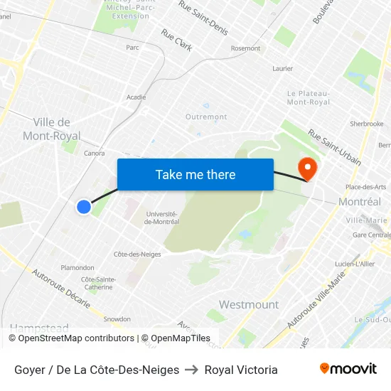Goyer / De La Côte-Des-Neiges to Royal Victoria map