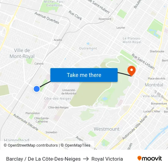Barclay / De La Côte-Des-Neiges to Royal Victoria map