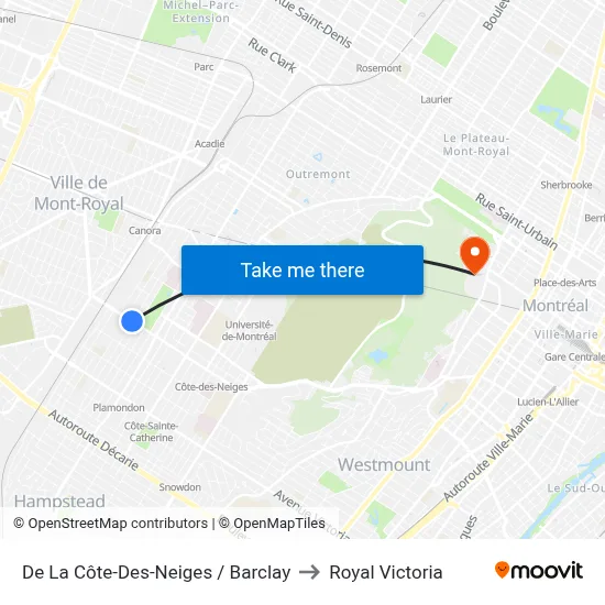 De La Côte-Des-Neiges / Barclay to Royal Victoria map