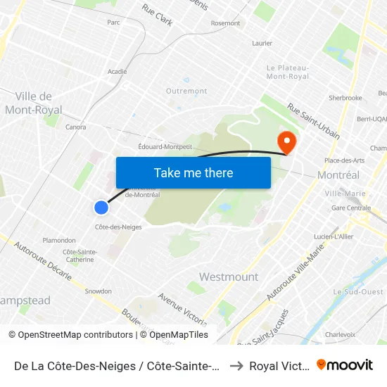 De La Côte-Des-Neiges / Côte-Sainte-Catherine to Royal Victoria map