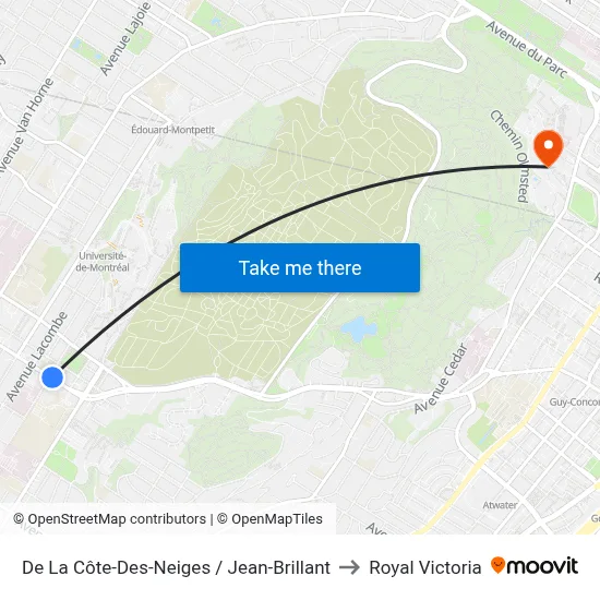 De La Côte-Des-Neiges / Jean-Brillant to Royal Victoria map