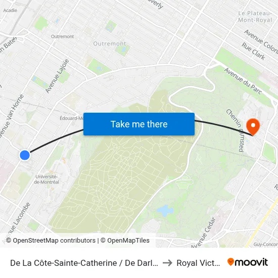 De La Côte-Sainte-Catherine / De Darlington to Royal Victoria map
