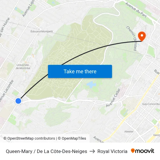 Queen-Mary / De La Côte-Des-Neiges to Royal Victoria map