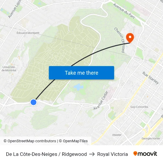 De La Côte-Des-Neiges / Ridgewood to Royal Victoria map