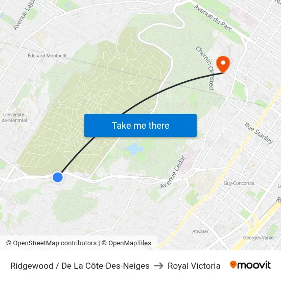 Ridgewood / De La Côte-Des-Neiges to Royal Victoria map