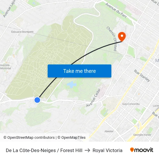 De La Côte-Des-Neiges / Forest Hill to Royal Victoria map