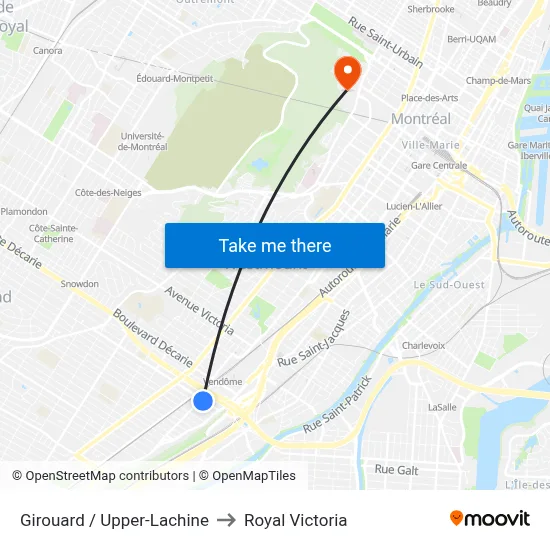 Girouard / Upper-Lachine to Royal Victoria map