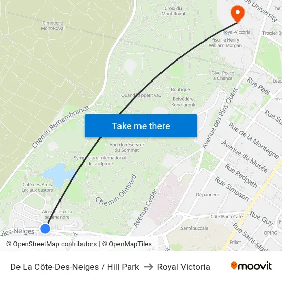 De La Côte-Des-Neiges / Hill Park to Royal Victoria map