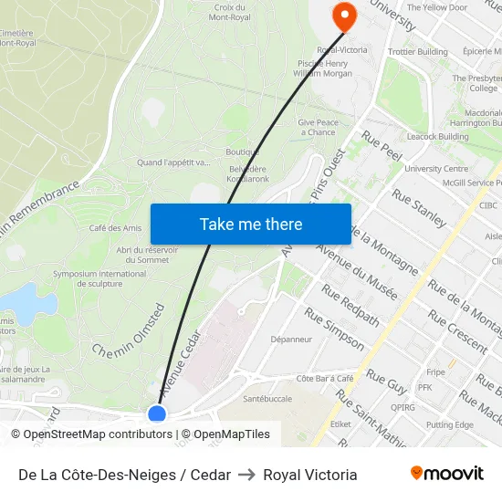 De La Côte-Des-Neiges / Cedar to Royal Victoria map