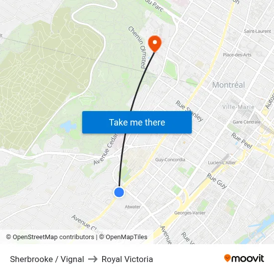 Sherbrooke / Vignal to Royal Victoria map