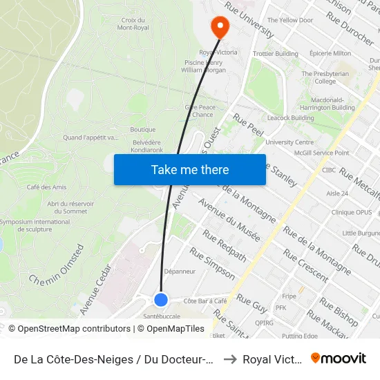 De La Côte-Des-Neiges / Du Docteur-Penfield to Royal Victoria map