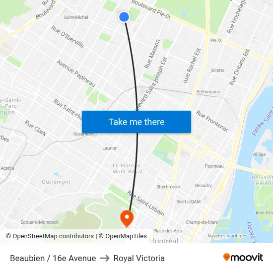 Beaubien / 16e Avenue to Royal Victoria map